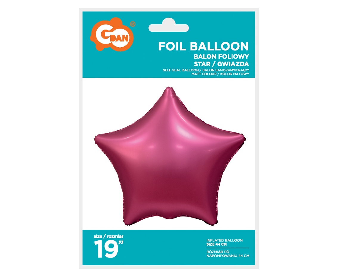 Balon foliowy Gwiazda matowa c. różowa 19" BG-HMCR GoDan